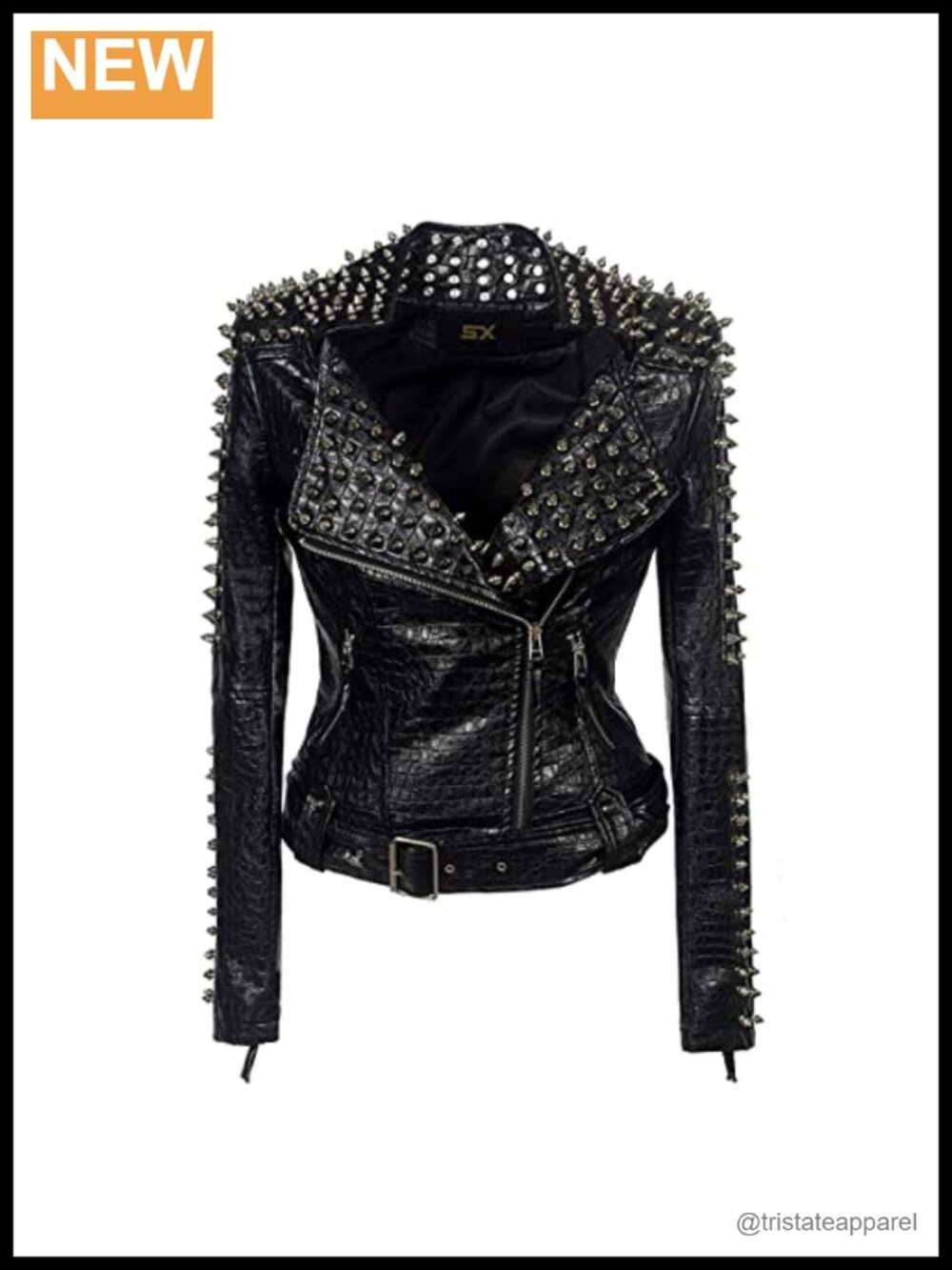 Faux Leather Studded Rivet Motorcycle Jacket Long Sleeve Women Punk